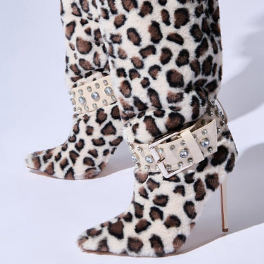 AZALEA WANG " THE SPOTTED ONE "  LEOPARD EMBELLISHED BOOT (BRAND NEW !!!!!!!!!!!
